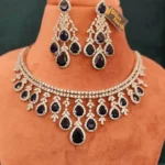 Blue Sapphire Drop Necklace Set (White-Gold)- NEC000004