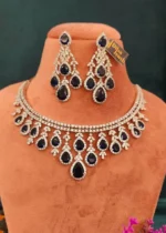 Blue Sapphire Drop Necklace Set (White-Gold)- NEC000004
