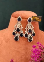 Blue Sapphire Drop Necklace Set (White-Gold)- NEC000004 - Image 2