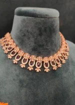 Blue Sapphire Floral Diamond Necklace Set (Rose-Gold)- NEC17022304 - Image 3
