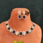 Blue Sapphire Floral Necklace Set (White- Gold)- NEC15122204