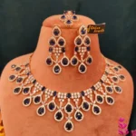 Blue Sapphire Pear-Drop Necklace Set (Rose-Gold)- NEC15122218