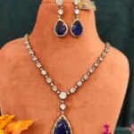 Blue Sapphire Pendant Necklace Set (Black Rhodium)- NEC12122202