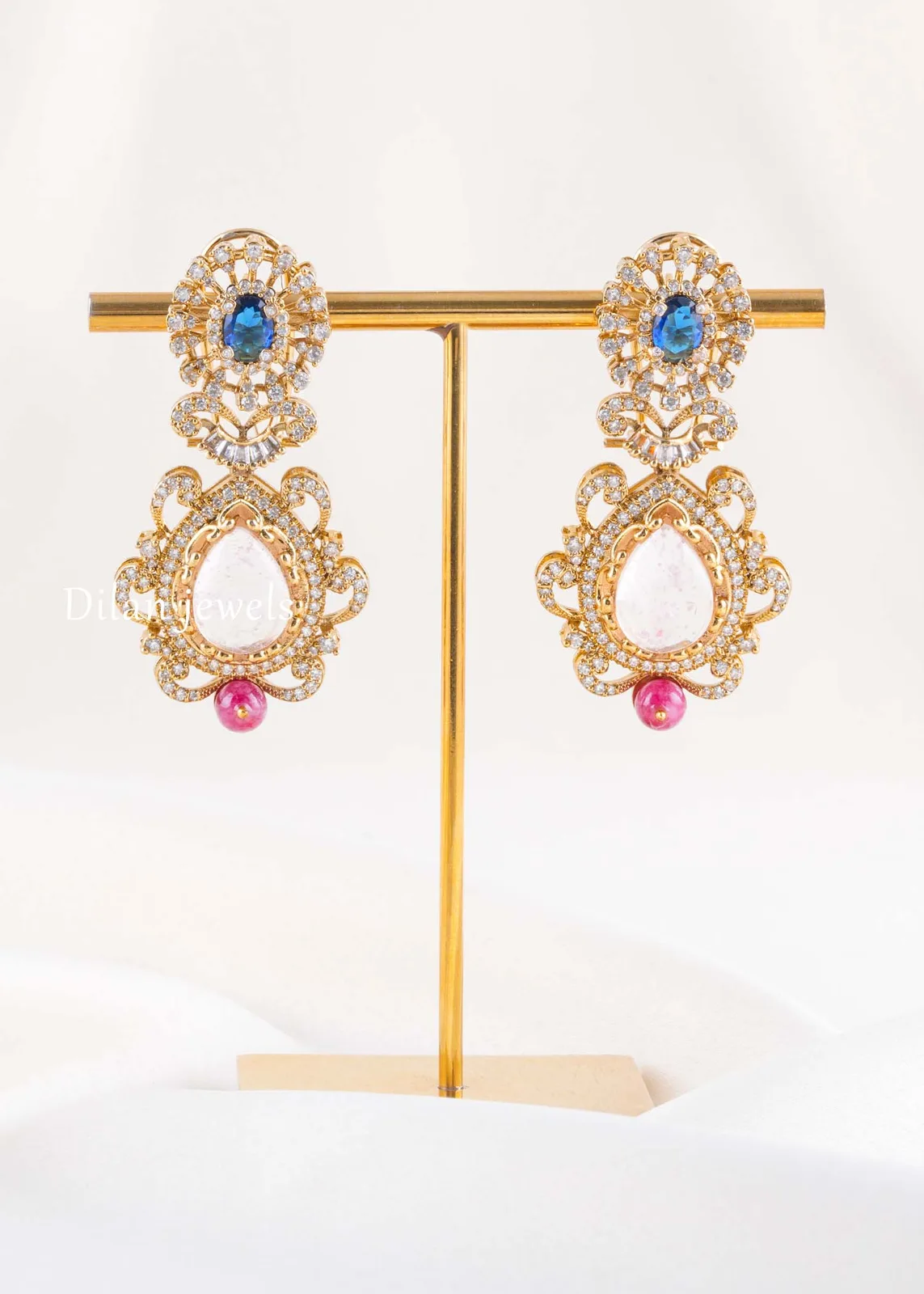 Blue-Victorian-Finish-Diamond-Earrings-EAR002869 Blue Victorian Finish Diamond Earrings- EAR002869 - Image 1