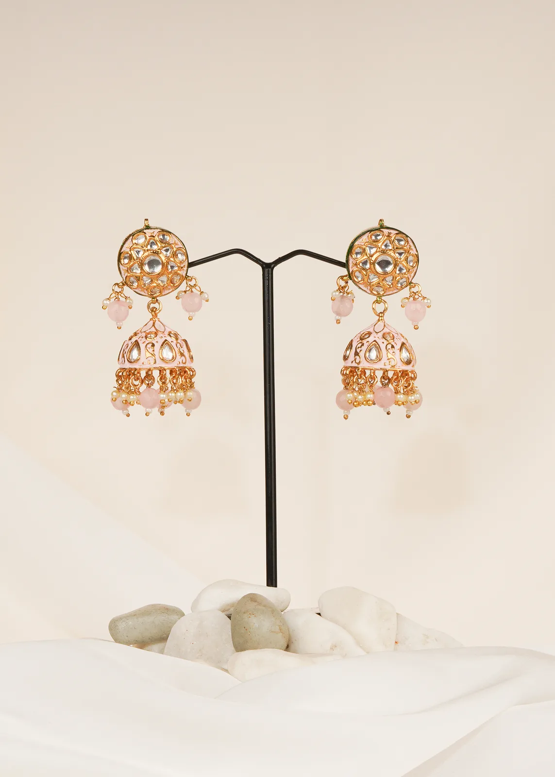 Blush-Pink-Kundan-Jhumka-Yellow-Gold-EAR000595a Blush Pink Kundan Jhumka (Yellow Gold) EAR000595 - Image 1