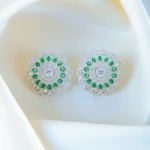 Bold Green Flower Earrings (Silver) EAR001161