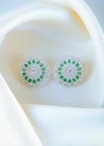 Bold Green Flower Earrings (Silver) EAR001161