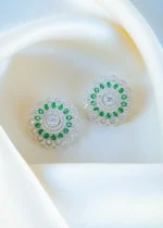 Bold Green Flower Earrings (Silver) EAR001161 - Image 2