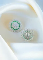 Bold Green Flower Earrings (Silver) EAR001161 - Image 3