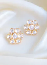 Bold Kundan Polki Stud Earrings (Yellow Gold) EAR001437 - Image 2