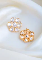 Bold Kundan Polki Stud Earrings (Yellow Gold) EAR001437 - Image 3