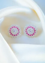 Bold Ruby Flower Earrings (Silver) EAR001162