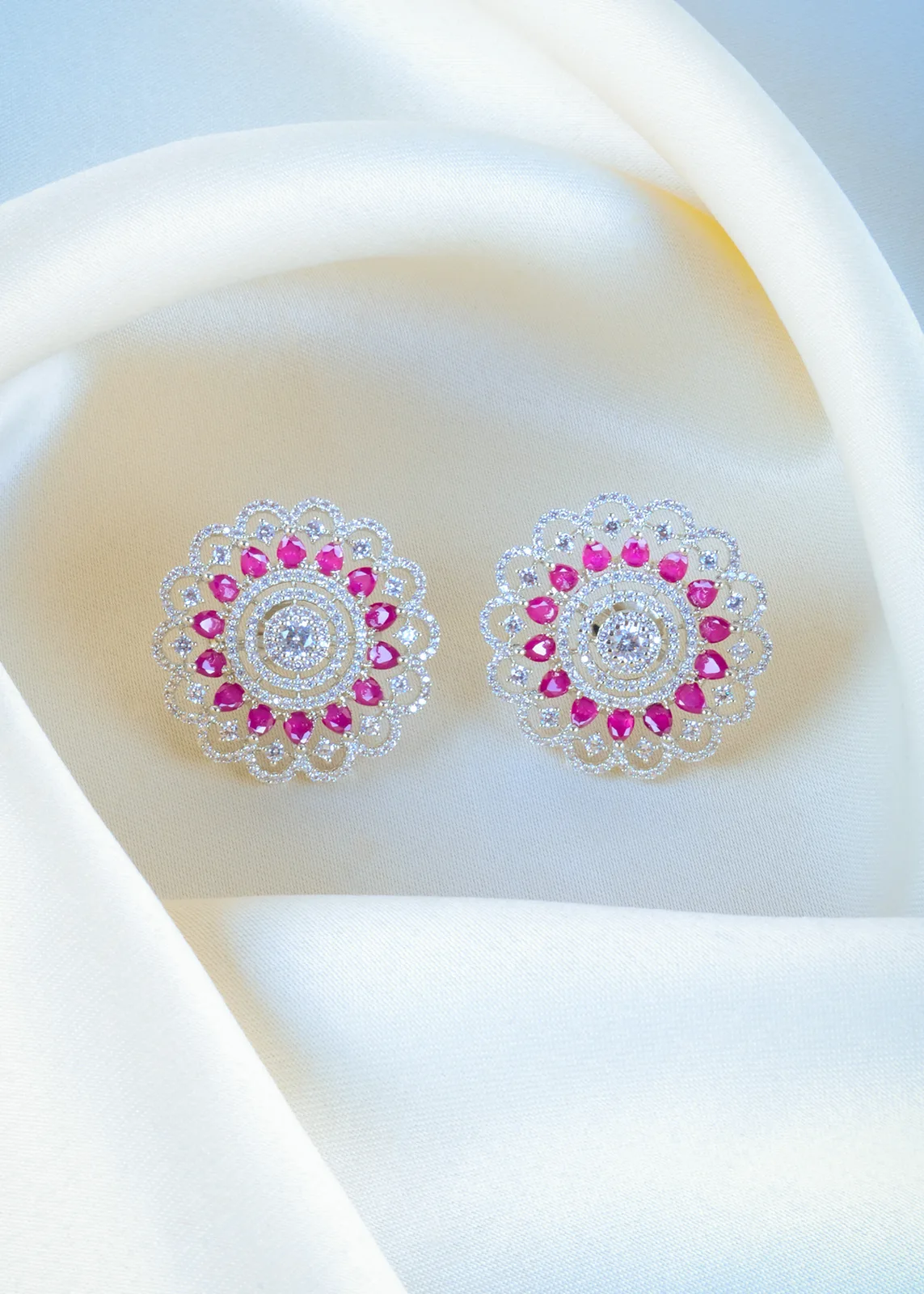 Bold-Ruby-Flower-Earrings-Silver-EAR001162a Bold Ruby Flower Earrings (Silver) EAR001162 - Image 1
