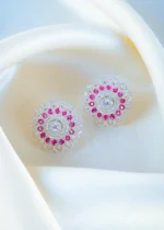 Bold Ruby Flower Earrings (Silver) EAR001162 - Image 2