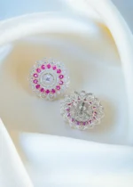 Bold Ruby Flower Earrings (Silver) EAR001162 - Image 3