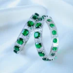 Broad Green Diamond Bangles (Silver) BAN001154