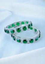 Broad Green Diamond Bangles (Silver) BAN001154 - Image 2