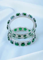 Broad Green Diamond Bangles (Silver) BAN001154 - Image 3