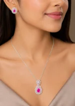 Celeste Pink Diamond pendant set (Silver) PSET02644 - Image 4