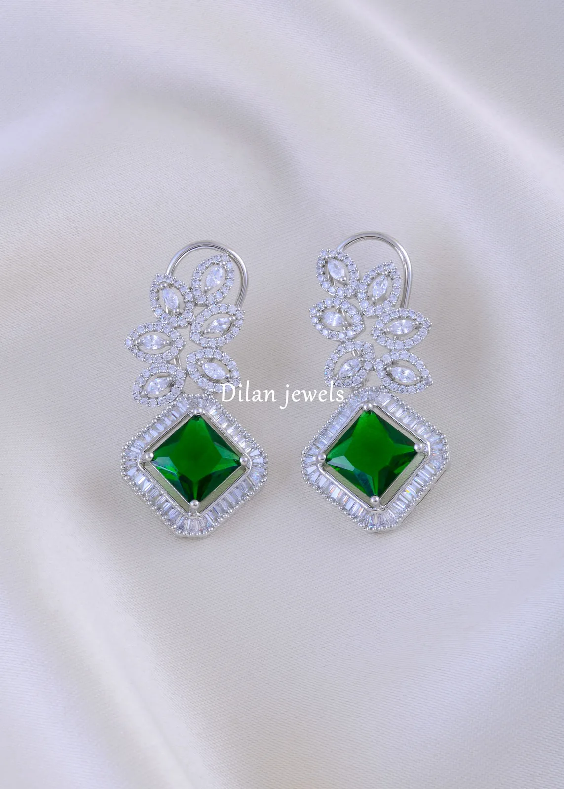 Celestia-Spark-Grren-Earrings-Silver-EAR002076a Celestia Spark Grren Earrings (Silver) EAR002076 - Image 1