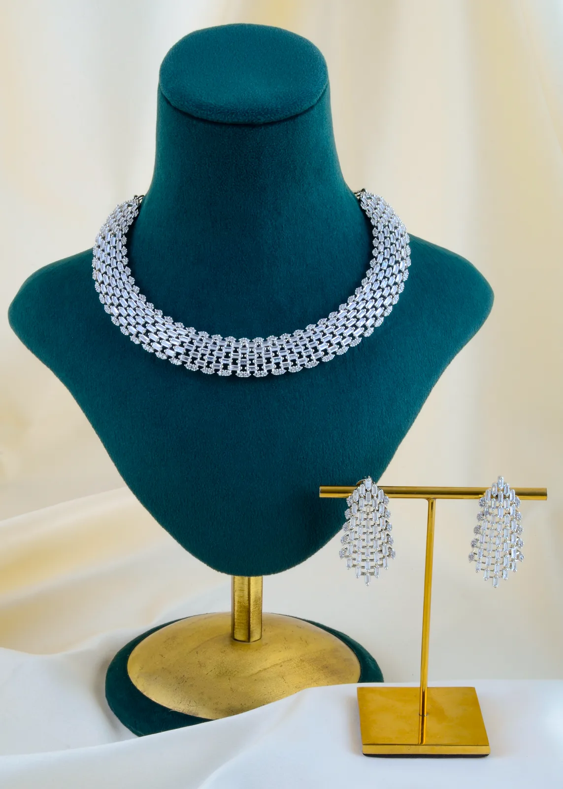 Celestial-Cascade-Necklace-Set-Silver-NEC001677a Celestial Cascade Necklace Set (Silver) NEC001677 - Image 1
