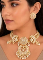 Chandrika Pearl Choker Necklace Set (Yellow Gold) NEC002684 - Image 4