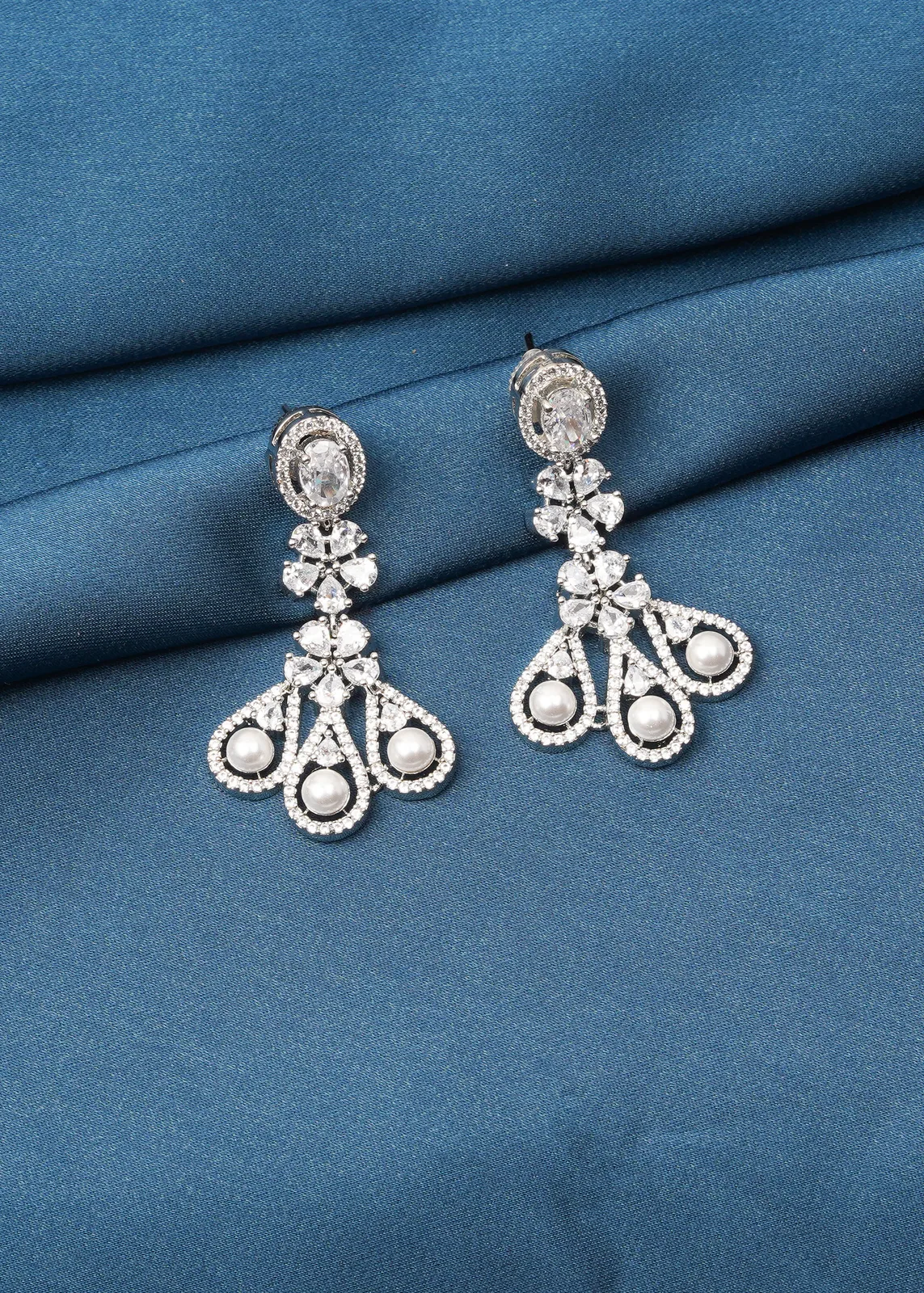 Classy-Pearl-Earrings-Silver-EAR000739a Classy Pearl Earrings (Silver) EAR000739 - Image 1