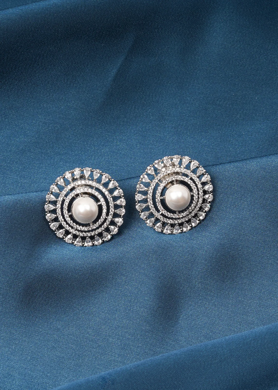Classy-Pearl-Stud-Earrings-Silver-EAR000712a Classy Pearl Stud Earrings (Silver) EAR000712 - Image 1
