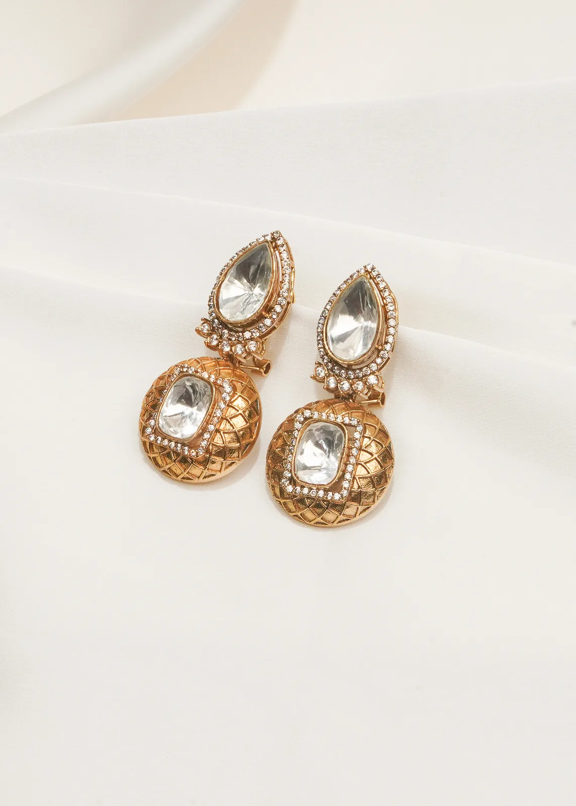 Classy-Polki-Earrings-Antique-Gold-EAR000632a Classy Polki Earrings (Antique Gold) EAR000632 - Image 1
