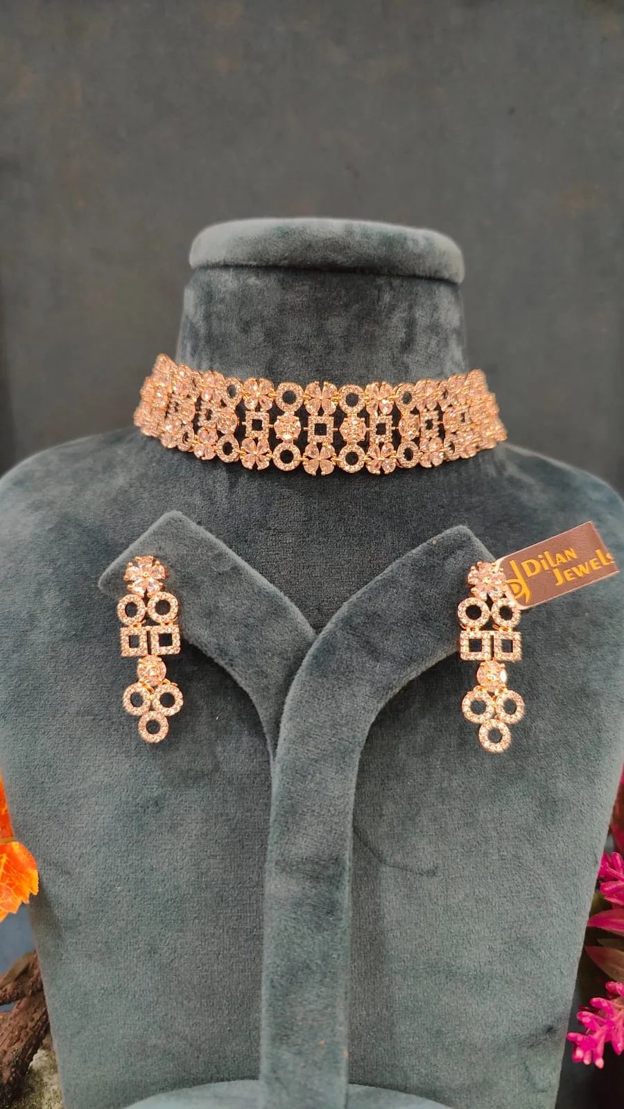 Classy-Silver-Choker-Set-Rose-Gold-NEC08122210A Classy Silver Choker Set (Rose-Gold)- NEC08122210 - Image 1
