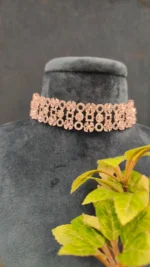 Classy Silver Choker Set (Rose-Gold)- NEC08122210 - Image 3