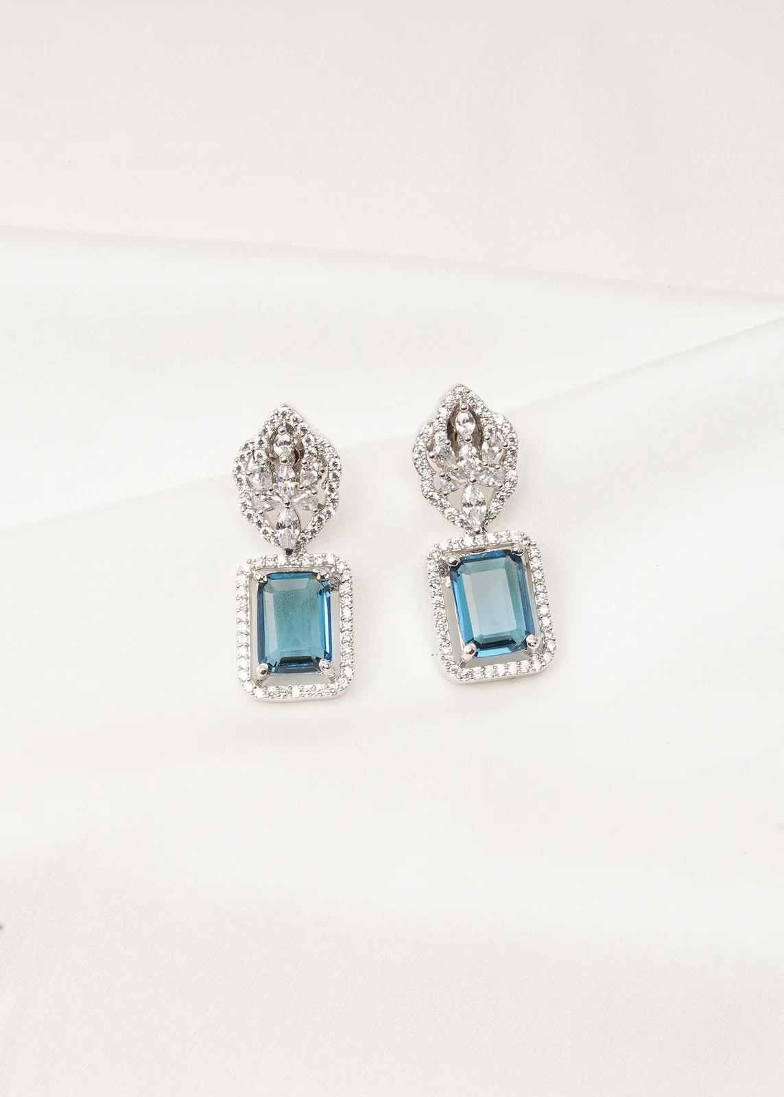 Classy-Teal-Earrings-Silver-EAR000729a Classy Teal Earrings (Silver) EAR000729 - Image 1