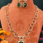 Contemporary Emerald Green Necklace Set (White-Gold)- NEC27012301