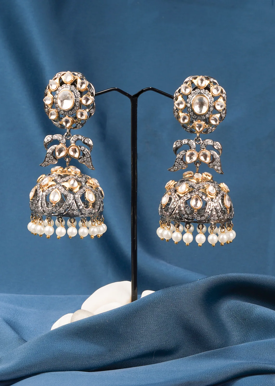 Contemporary-Kundan-Jhumka-Dual-Plating-EAR000630a Contemporary Kundan Jhumka (Dual Plating) EAR000630 - Image 1