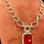 Contemporary Ruby-Diamond Necklace Set (White-Gold)- NEC27012303