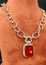 Contemporary Ruby-Diamond Necklace Set (White-Gold)- NEC27012303