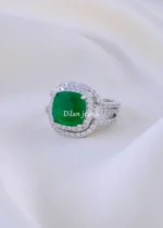 Convertible Green Cushion Stack (Silver) RING02175