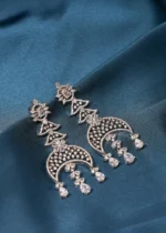 Crescent Moon Danglers (Silver) EAR000492