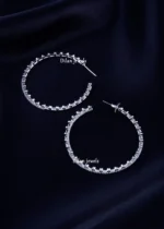 Crown-Edge Crystal Hoops (Silver) EAR002201 - Image 3