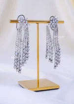 Crystal Rainfall Statement Earrings (Silver) EAR002190 - Image 2