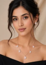 Crystal Teardrop Elegance Necklace Set (Rose Gold) NEC002574 - Image 4