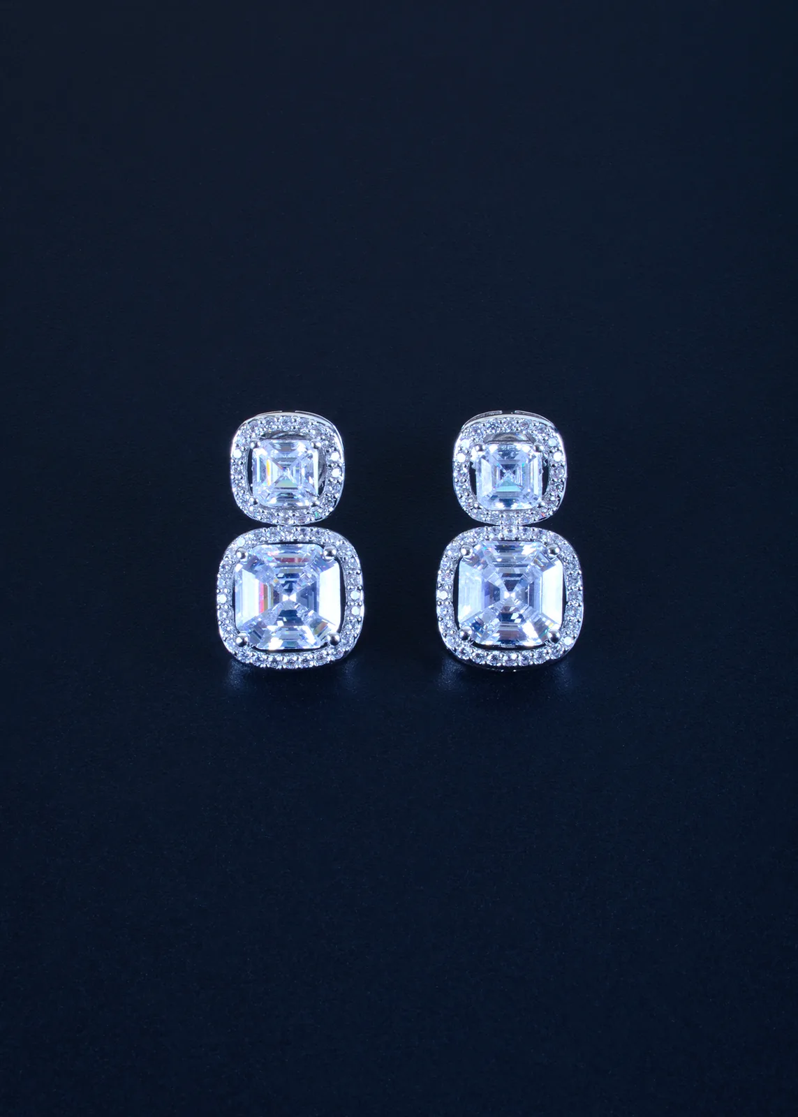 Cushion-Cut-Dangling-Solitaire-Earrings-Silver-EAR001104a Cushion Cut Dangling Solitaire Earrings (Silver) EAR001104 - Image 1