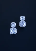 Cushion Cut Dangling Solitaire Earrings (Silver) EAR001104 - Image 2