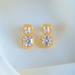 Cushion Cut Dangling Solitaire Earrings (Yellow Gold) EAR001110