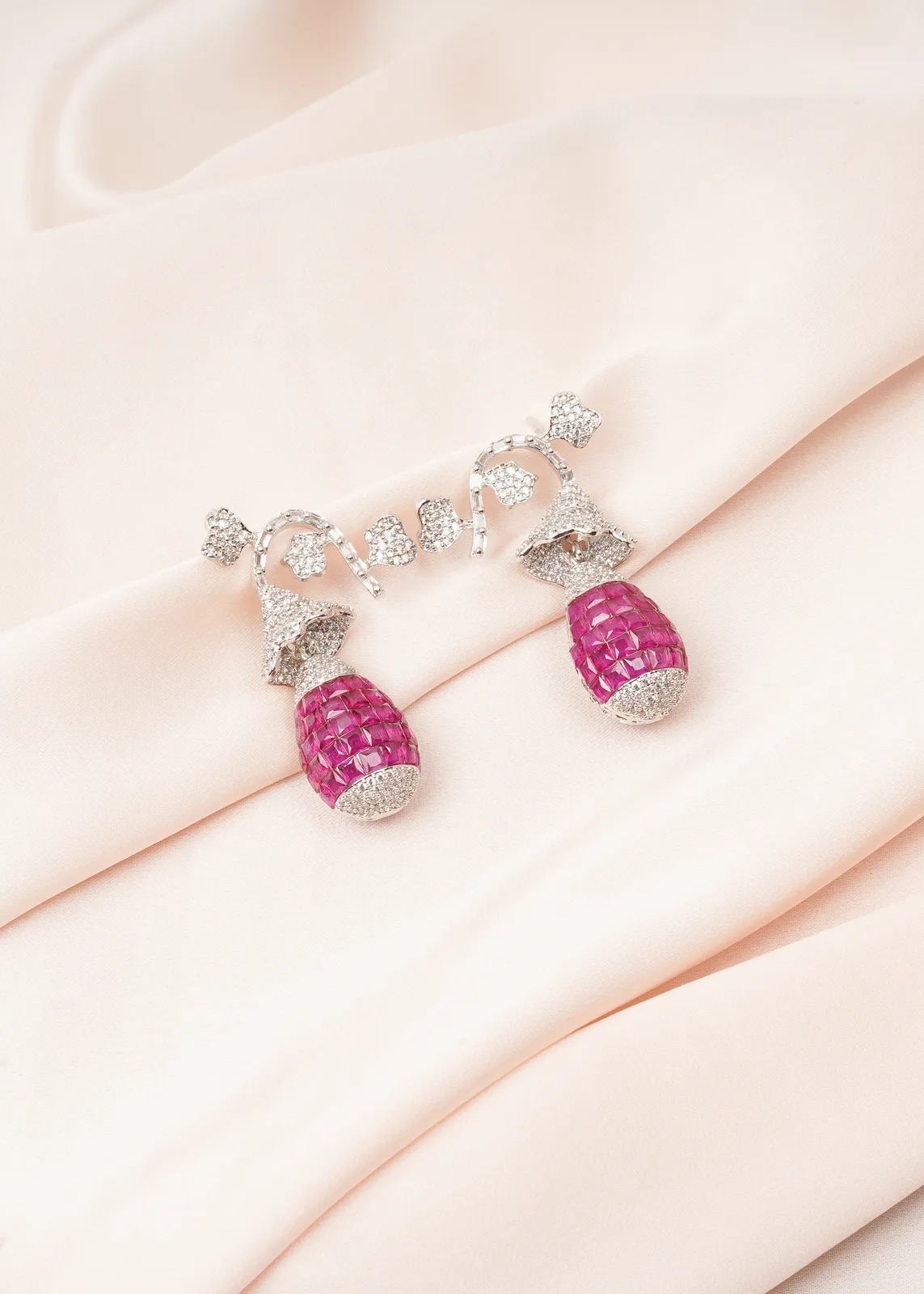 Dangling-Rubies-Silver-EAR000753a Dangling Rubies (Silver) EAR000753 - Image 1