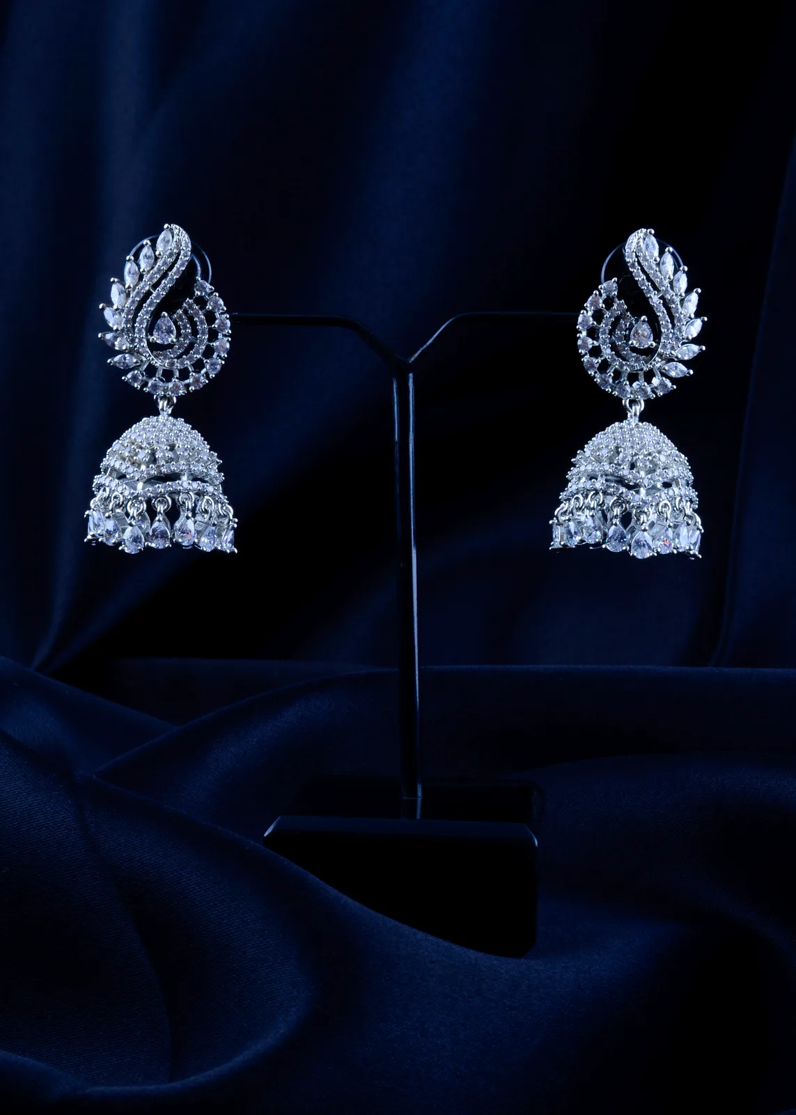 DazzleDrop-Jhumki-Earrings-Silver-EAR001594a DazzleDrop Jhumki Earrings (Silver) EAR001594 - Image 1