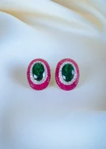 Dazzling Ruby Green Stud Earrings (Silver) EAR001237