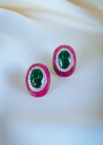 Dazzling Ruby Green Stud Earrings (Silver) EAR001237 - Image 3