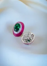 Dazzling Ruby Green Stud Earrings (Silver) EAR001237 - Image 4
