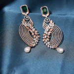 Designer Green Pearl Danglers (Dual Plating) EAR000499